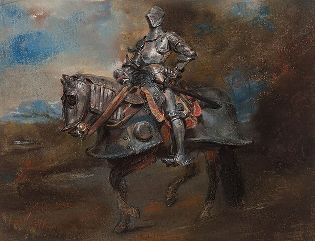Datei:Cavalier en armure sur son cheval caparaçonné (Jules Robert Auguste).jpg