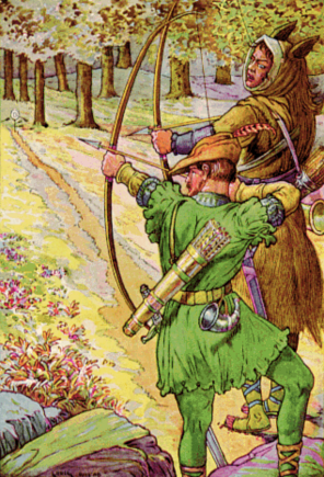 Robin shoots with sir Guy by Louis Rhead 1912.png